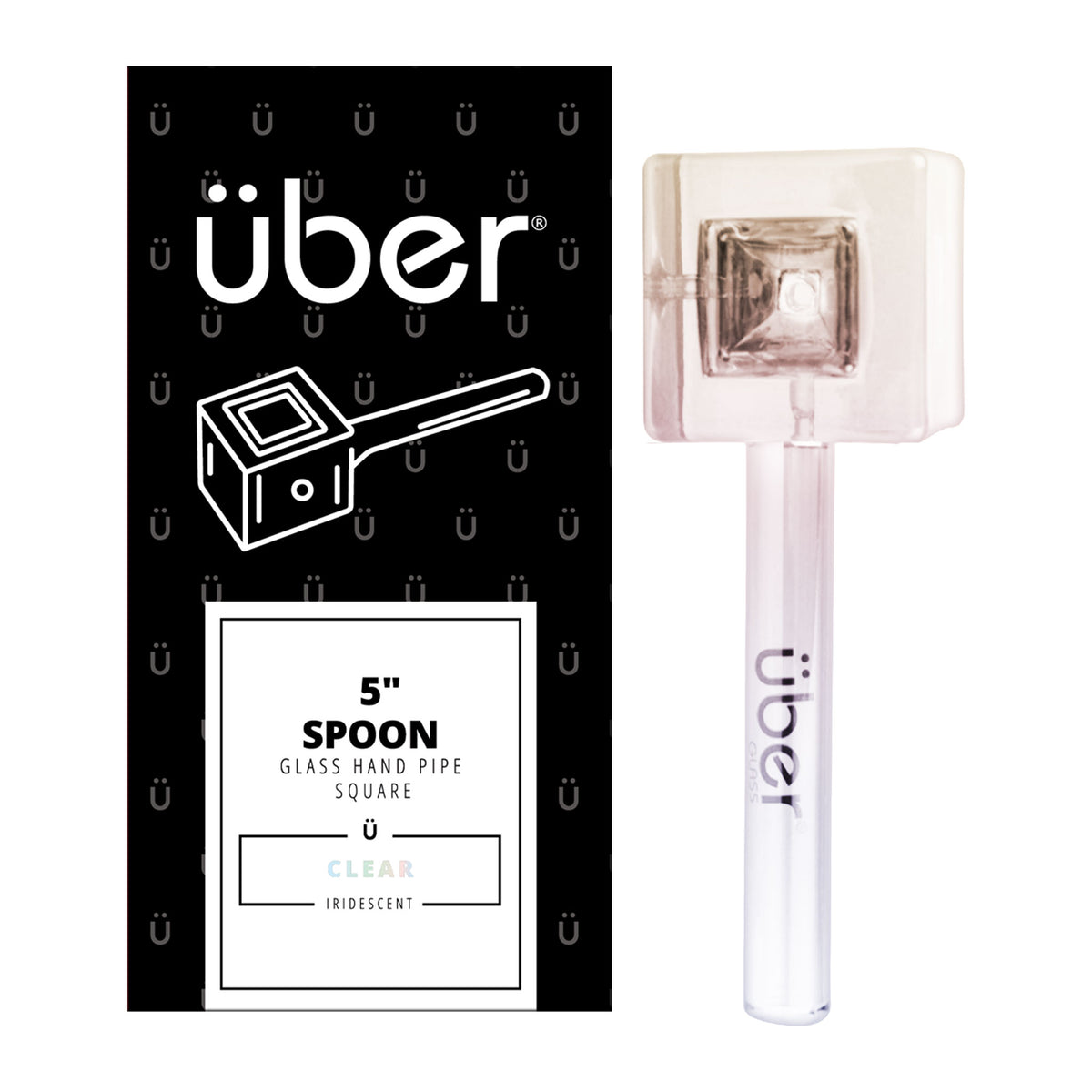 Uber Glass 5" Iridescent Spoon Square Clear