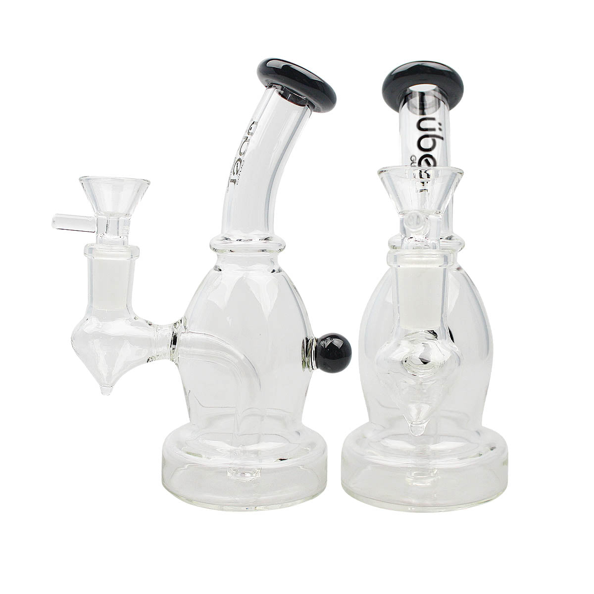 Uber 6" (4mm) Bent Neck Waterpipe w/ Ash Catcher - Style 002 Black