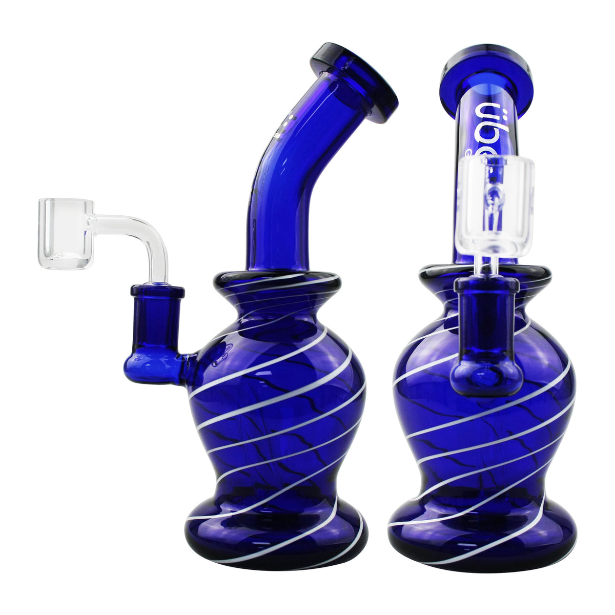 Uber 7.5" (4mm) Rig Swirl Design w/ Qtz Banger Blue