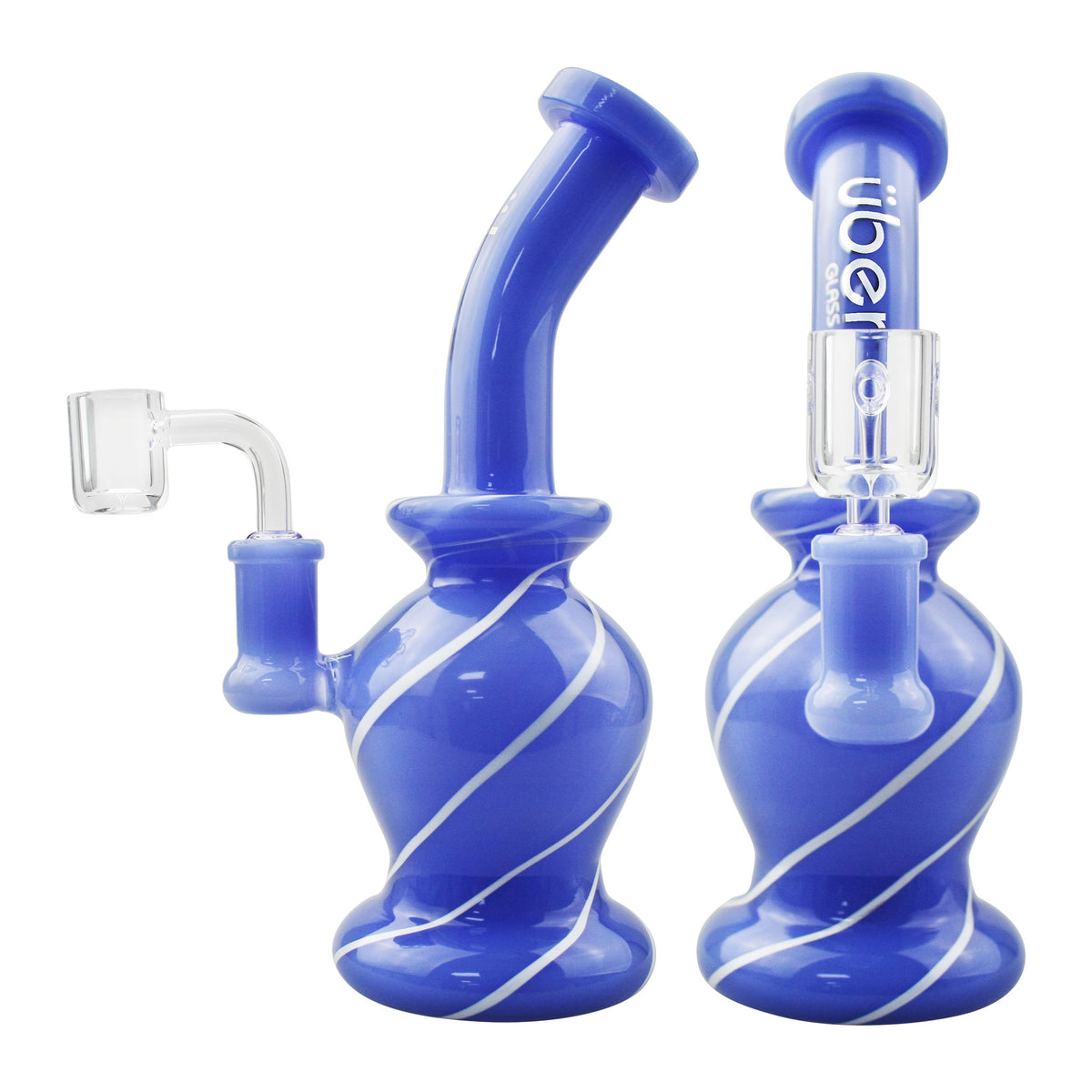 Uber 7.5" (4mm) Rig Swirl Design w/ Qtz Banger Jade Blue