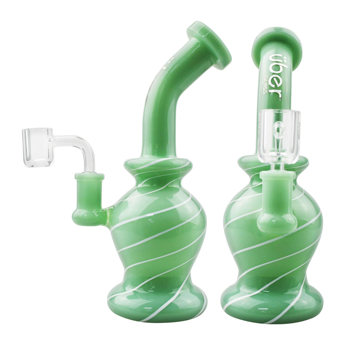 Uber 7.5" (4mm) Rig Swirl Design w/ Qtz Banger Jade Green