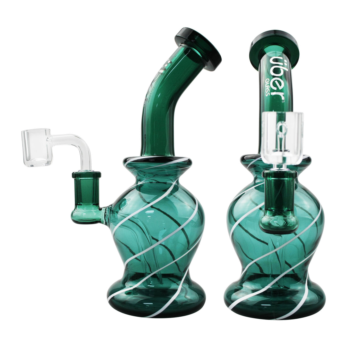 Uber 7.5" (4mm) Rig Swirl Design w/ Qtz Banger Lake Green