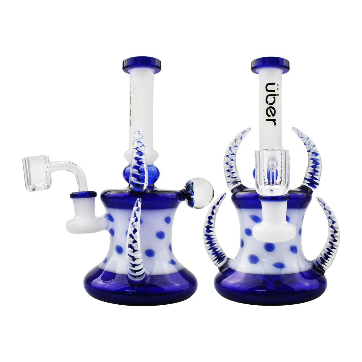 Uber 7.5" (4mm) Horned Rig w/ Quartz Banger Blue