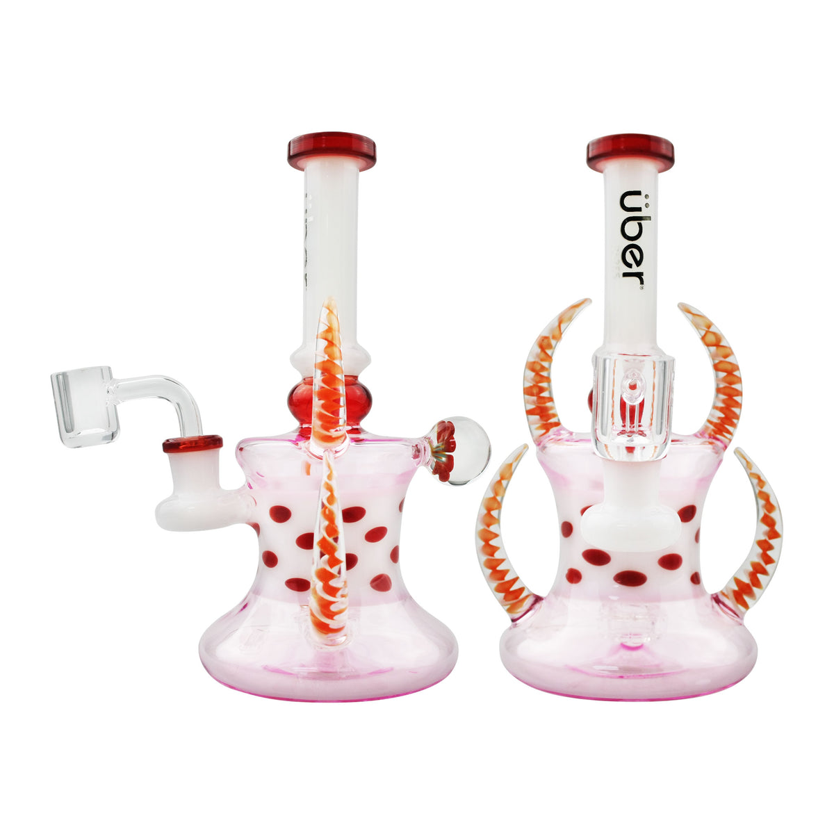 Uber 7.5" (4mm) Horned Rig w/ Quartz Banger Pink