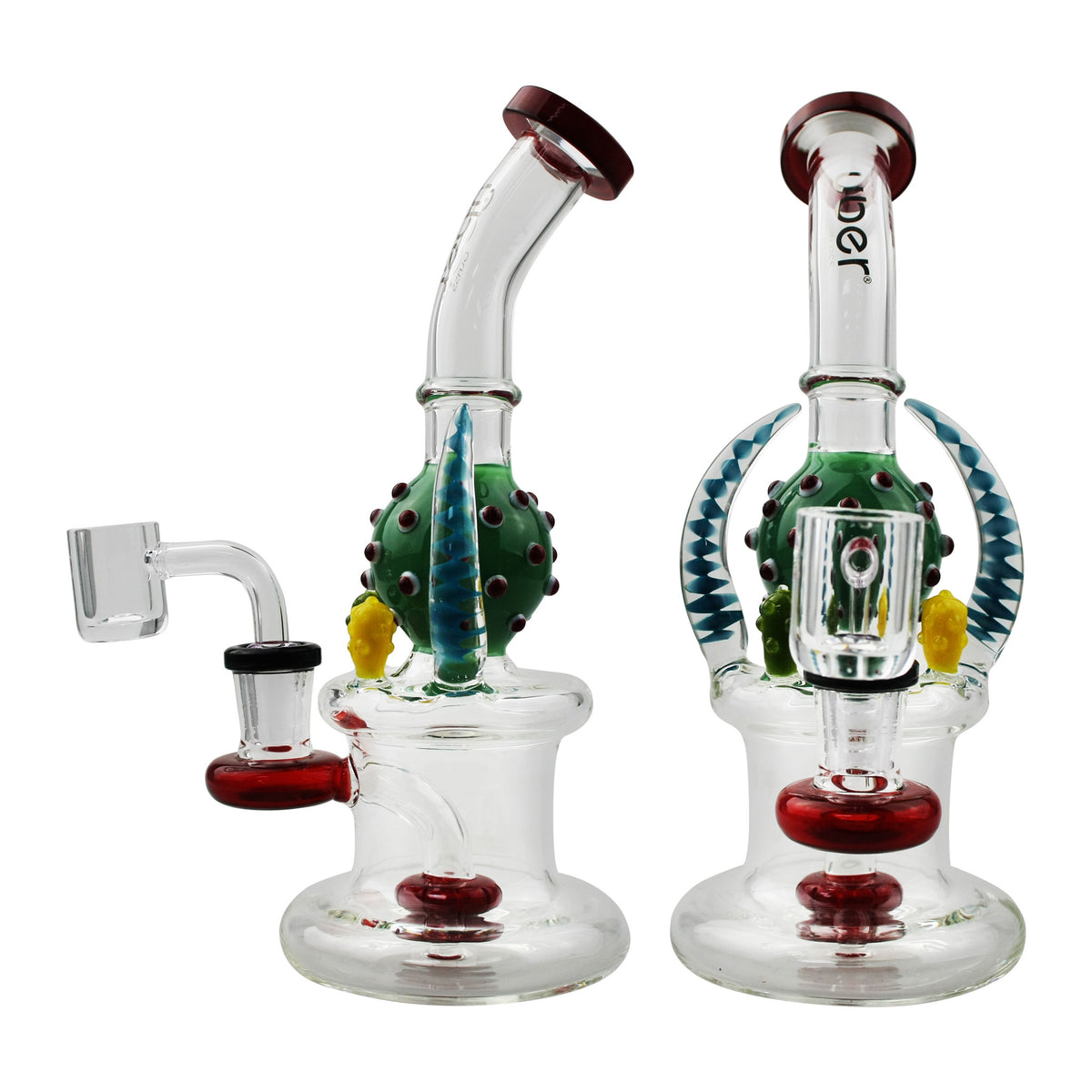 Uber 8.5" (4mm) Horned Disc Perc Rig w/ Qtz Banger Jade Gree