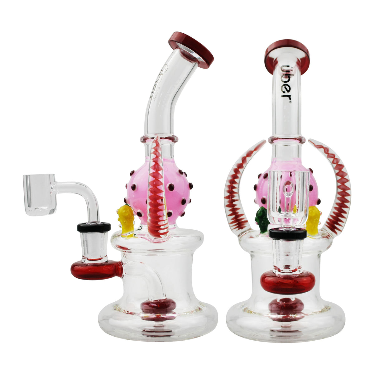Uber 8.5" (4mm) Horned Disc Perc Rig w/ Qtz Banger Pink