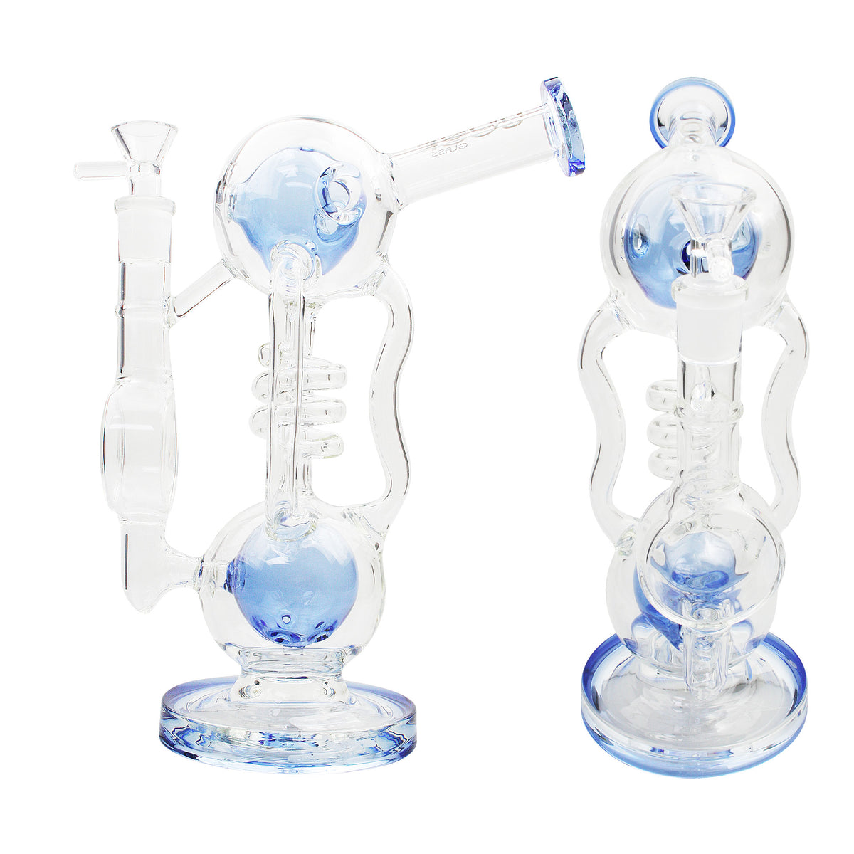 Uber 9" (5mm) Glass Recycler Waterpipe - Style 002 Blue