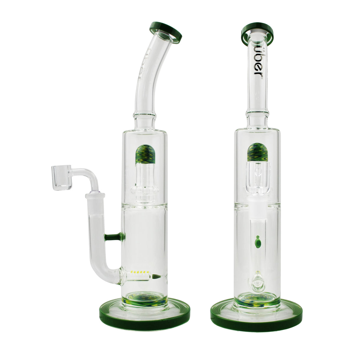 Uber 11.5" (4mm) Dual Perc Rig w/ Quartz Banger Green