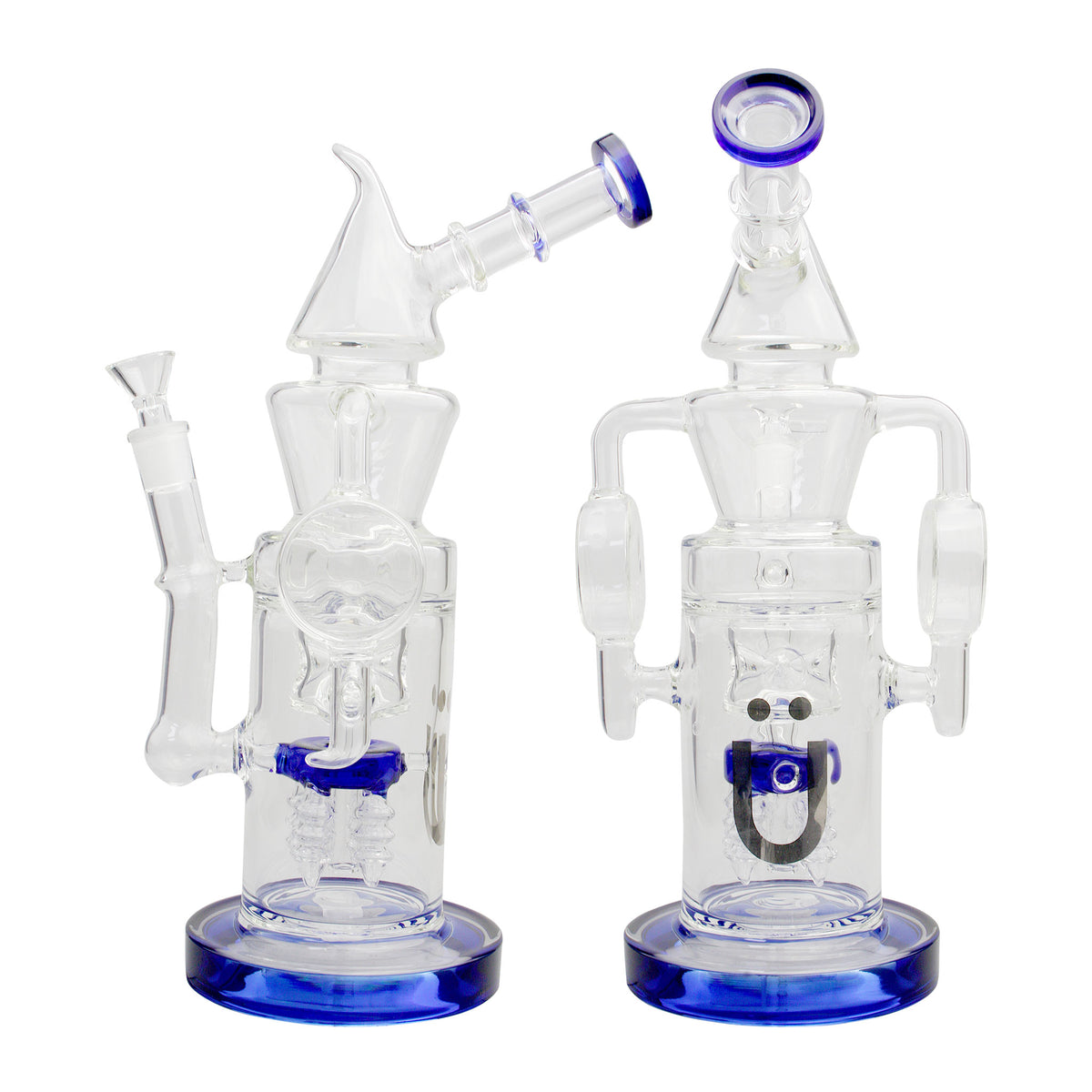 Uber 12" (5mm) Glass Recycler Waterpipe - Style 006 Blue