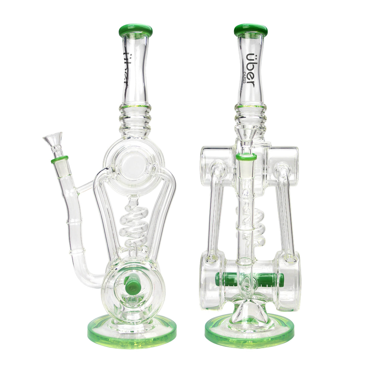 Uber 15" (5mm) Glass Recycler Waterpipe - Style 007 Jade Green