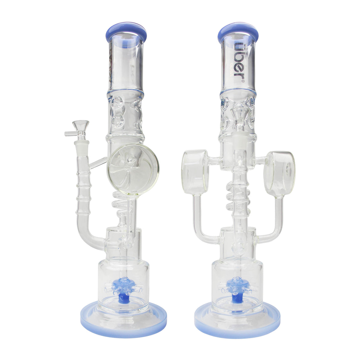 Uber 16" (5mm) Glass Recycler Waterpipe - Style 004 Jade Blue