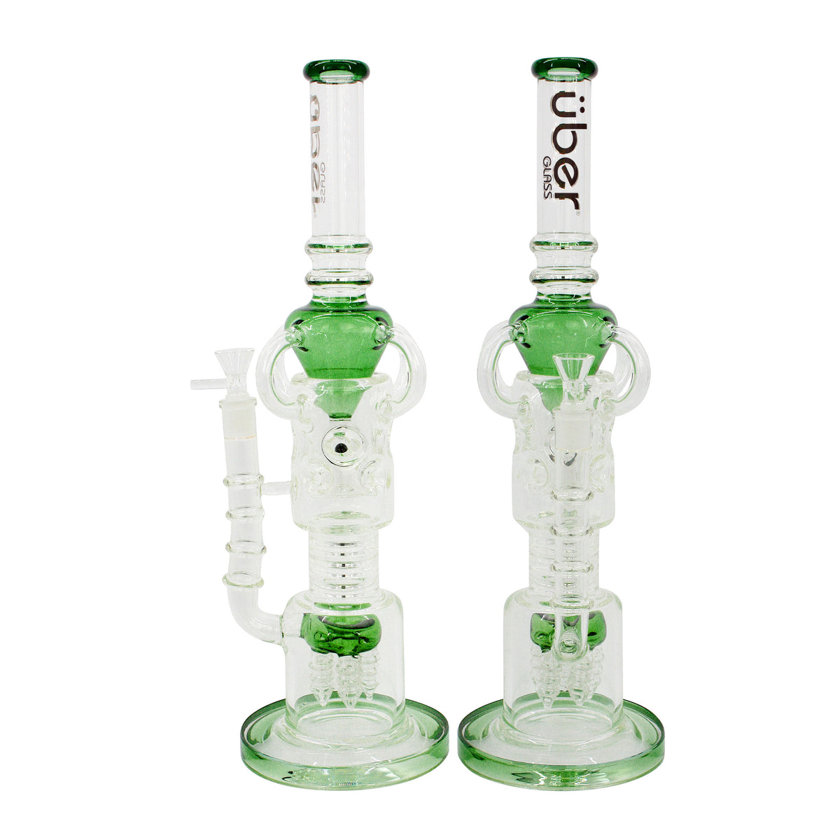 Uber 17" (5mm) Glass Recycler Waterpipe - Style 005 Green